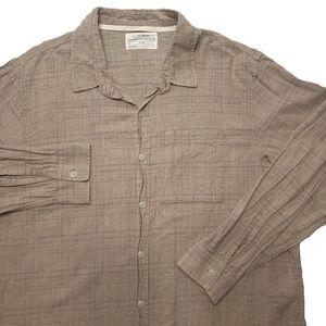 REI Cooperative Mens XL  Hemp Button Up Shirt Light Brown Plaid Long Sleeve